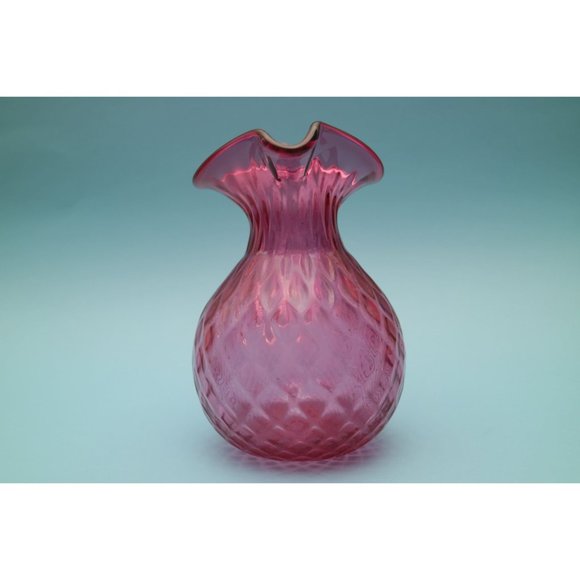 Cranberry Glass Hand Blown Quilted Diamond Pattern Pitcher Collectible Milk Jug - Picture 2 of 6